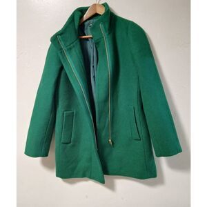 J crew Mercantile womens size 2 emerald green mock neck wool  coat front zip